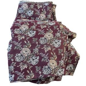 Vintage Floral Tapestry‎ Upholstery Fabric Burgundy Rose Pattern